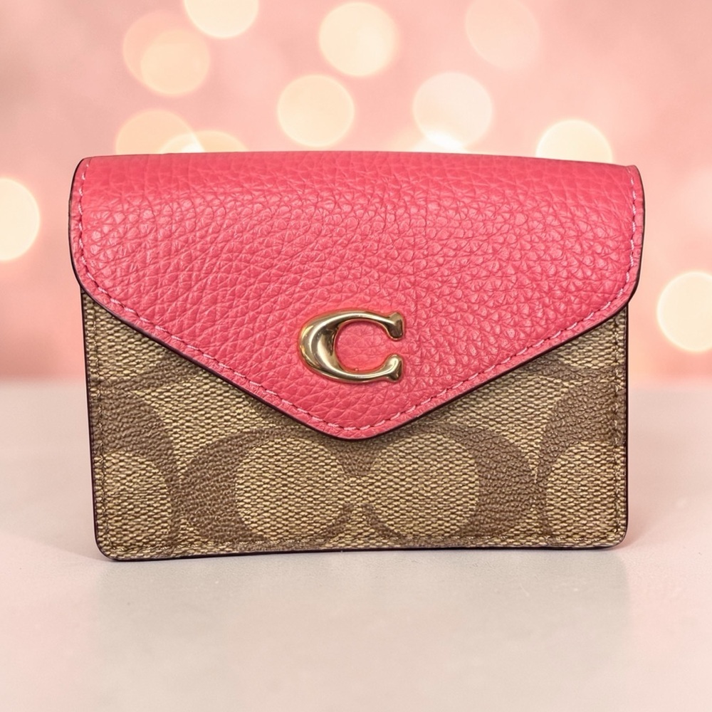 Coach Tammie Card Case Signature Canvas Strawberry Haze Leather #C6889 (A495)